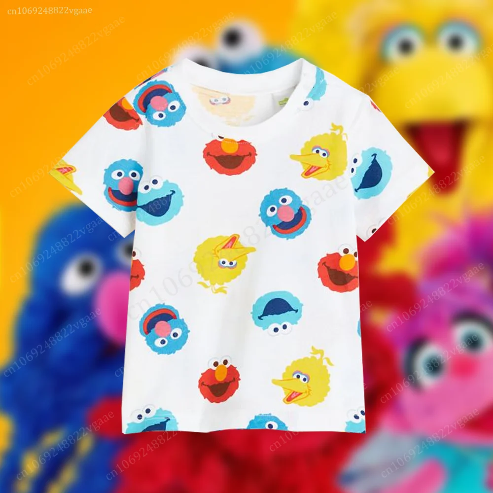 Summer Elmo T Shirt For Kids Boys Cartoon T-shirt Short Sleeve Top Sesames Tee Shirt Street Funny Clothes Girls