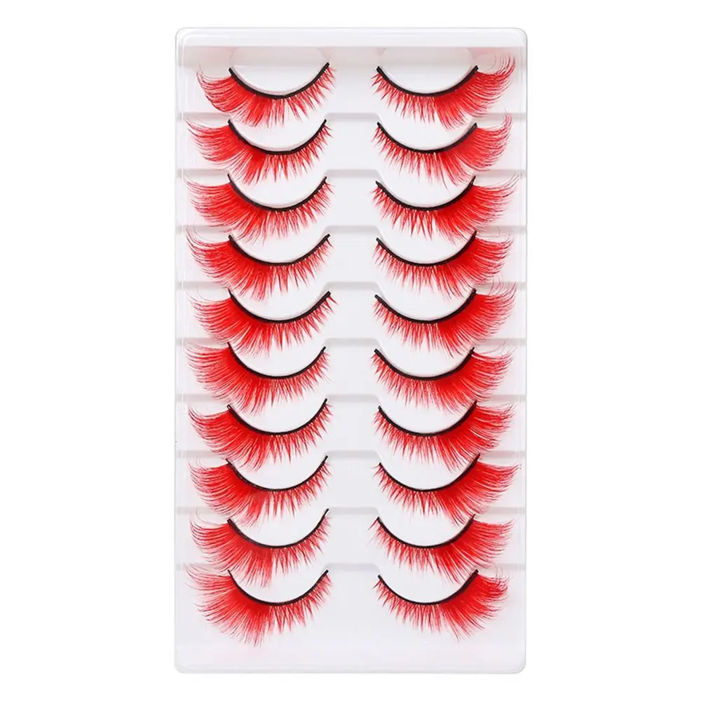 10 Pairs Dramatic Look Colored Lashes Colorful Soft Fluffy Cat Eye Eyelashes Red Green Pink Blue Yellow Fake Eyelashes