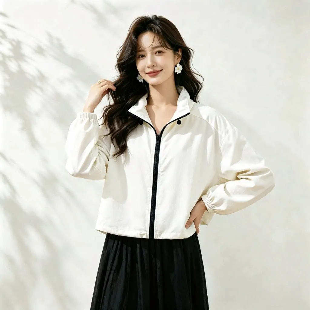 Winsleter-70%Spun Silk 30%Cotton Elegant Coat, Stand Long Sleeve, Women French Chic Sunscreen Short Coat, 2026 Autumn C68237CC