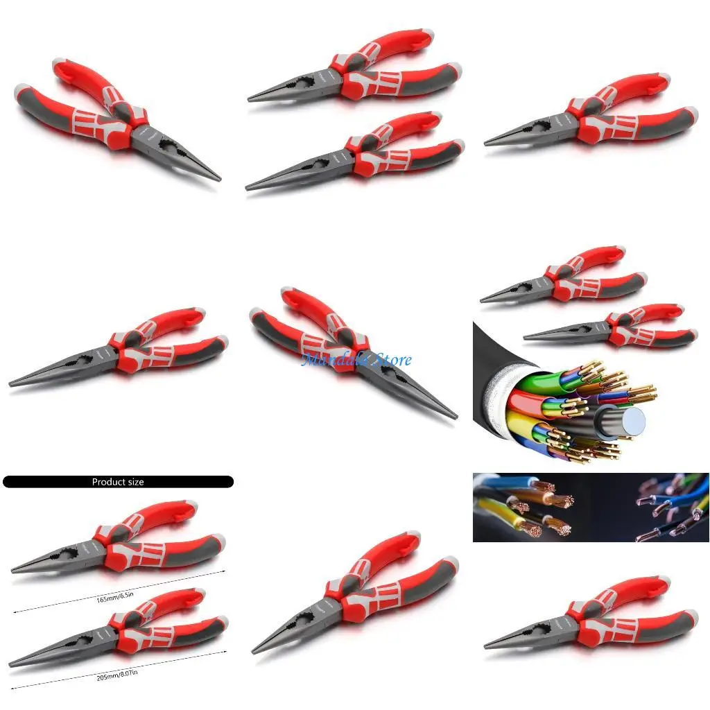 

U2JC Electrician Cable Wire Cutter Pliers 7/8inch Long Nose Pliers Cutting Stripping Crimpping Hand Electrician Repair Tool