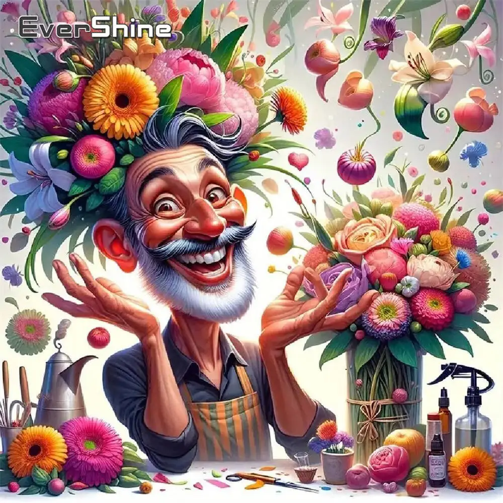 

Evershine Diamond Mosaic Old Man Portrait Picture Of Rhinestones DIY Painting Cartoon Embroidery Peony Flower Home Decor