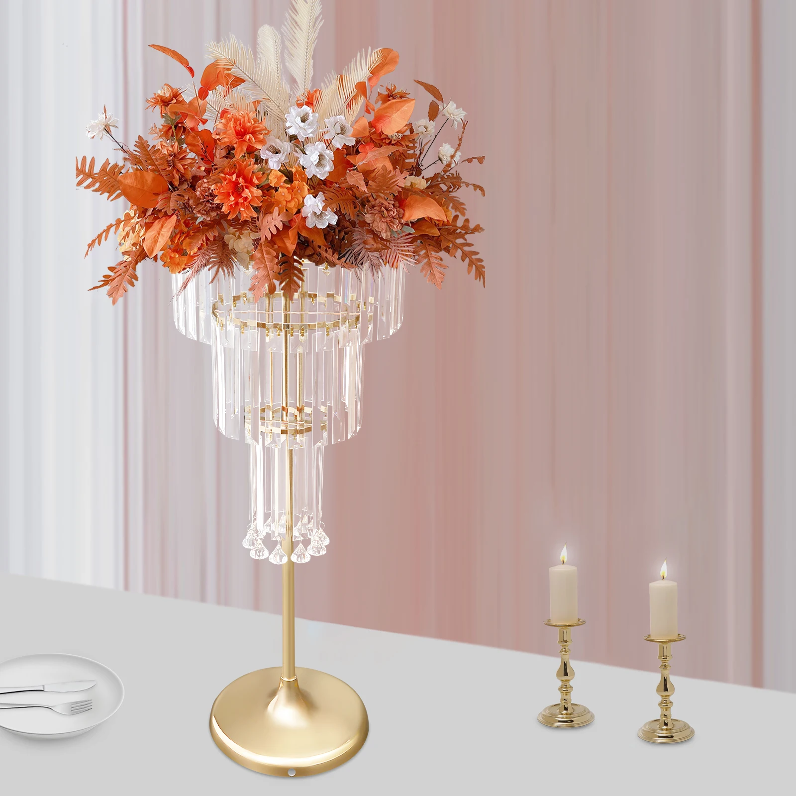 

4 Tier Flower Stand, 32.28in Height Acrylic Wedding Frame with Multiple Pendants for Decorating Weddings, Birthday Parties