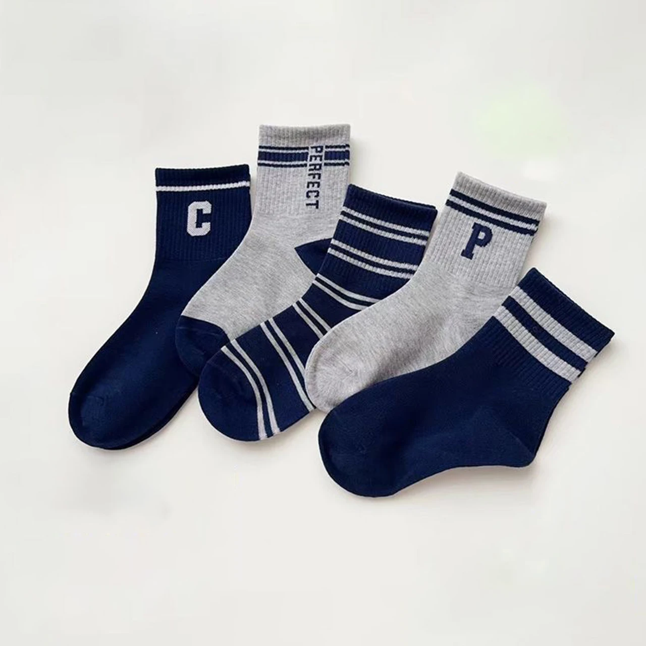 5Pair Fashion Letter Striped Boys Sports Socks 2-14Year Children Cotton Sock Spring Autumn Baby Footwear Children Mid-calf Socks