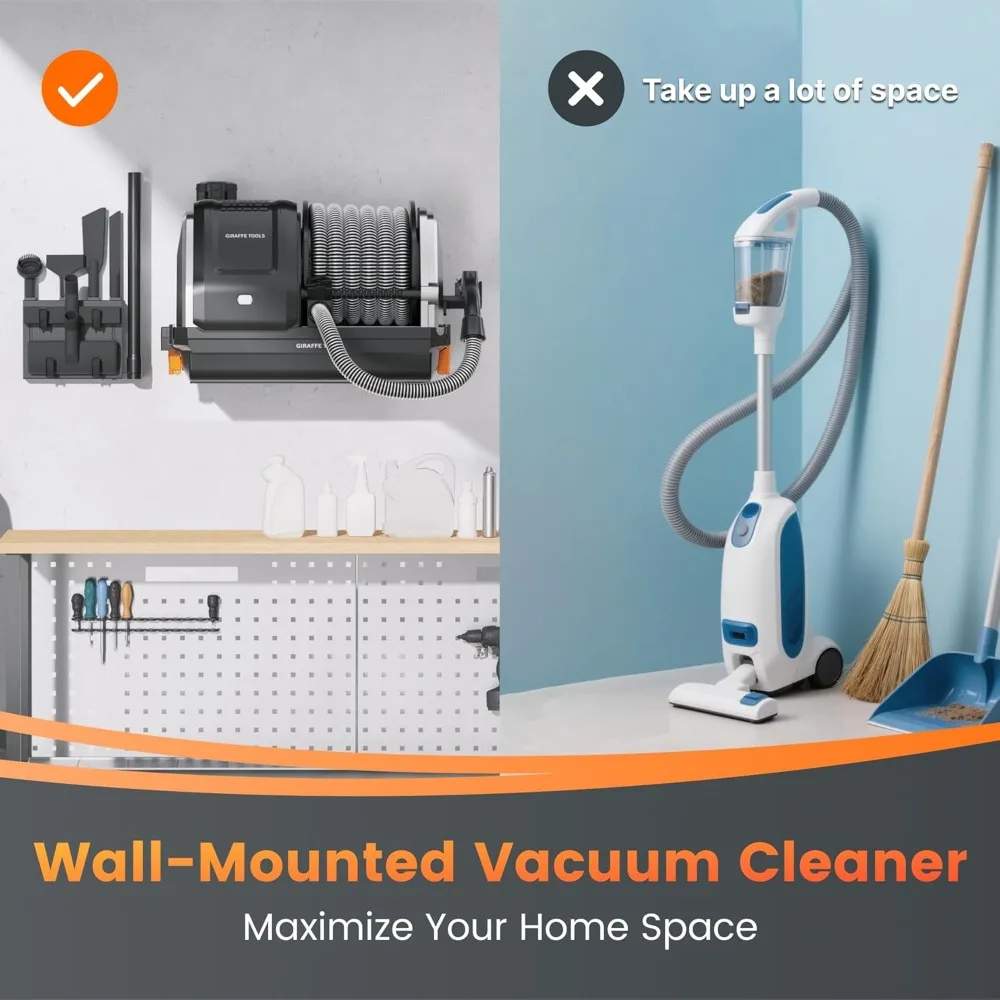 30-футовый выдвижной настенный пылесос для влажной/сухой уборки со шлангом и 6 насадками для чистки автомобиля
