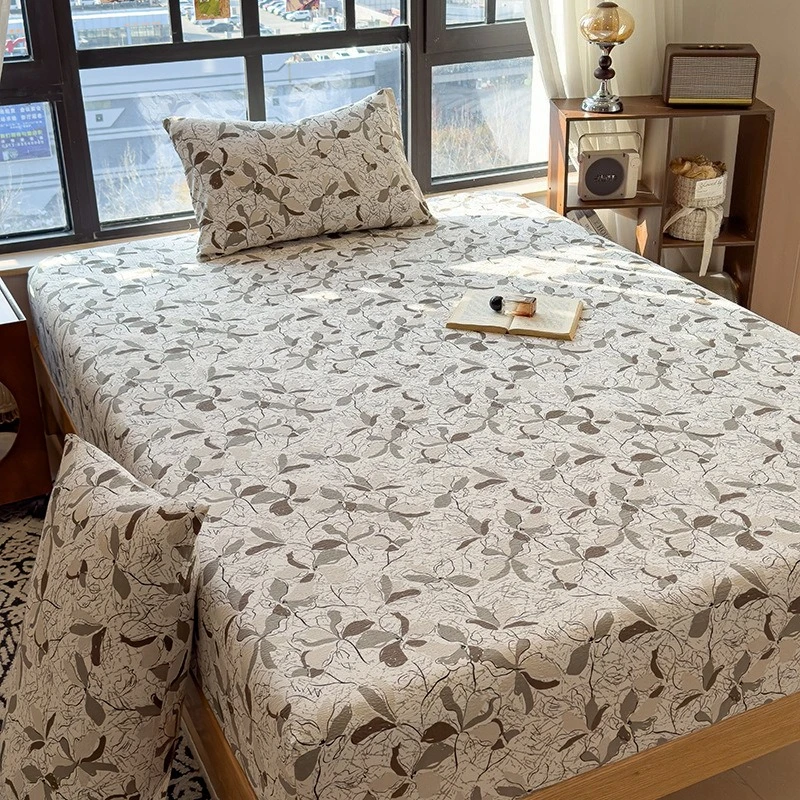 Vintage Floral Printed Fitted Sheet Soft Washed Cotton Mattress Cover 360 Elastic Wrap Around for Twin Double Queen King Bed