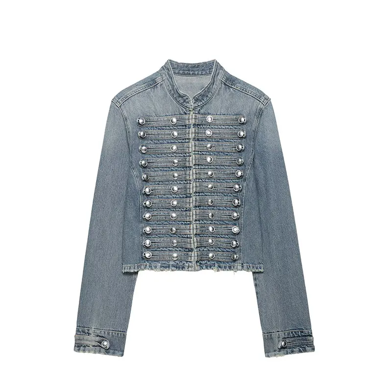 NLZGMSJ Vrouwen Casual Denim Jas 2026 Lente Lange Mouw Single Breasted Stand Kraag Korte Jas Vrouwelijke Crop Top Y2K