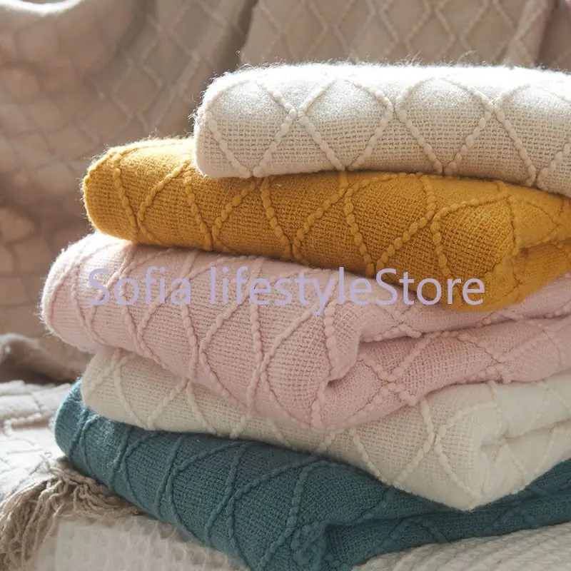 Nordic Knitted TV Blankets Bed End Decor Drop ShipShawl Sofa Blanket with Tassels Scarf Sofa Emulation Fleece Throw Blanket