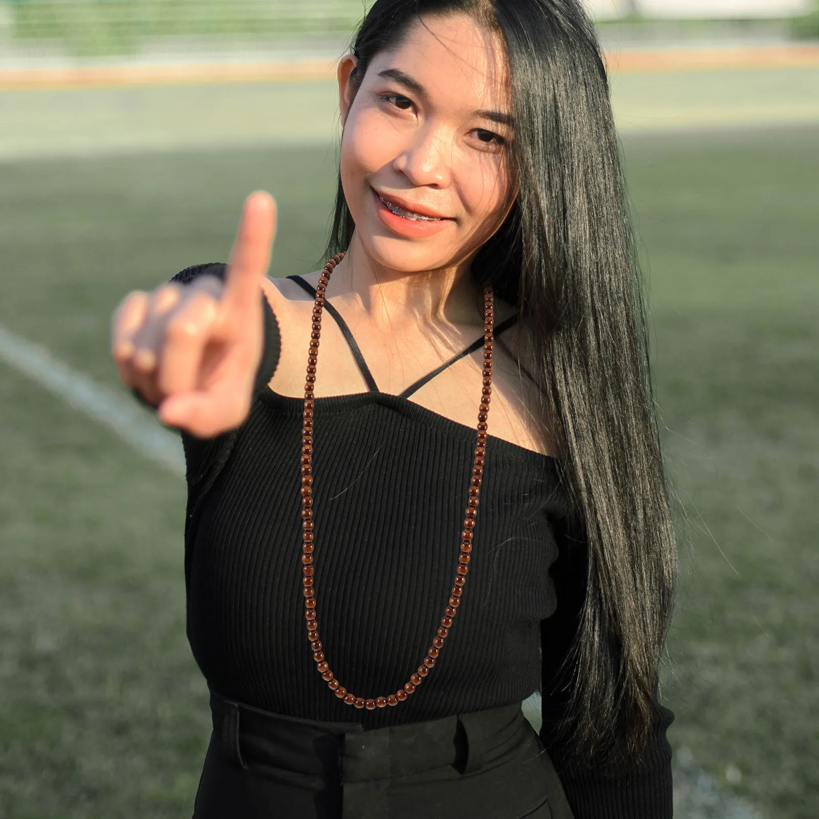 

Wood Bead Necklace Brown Natural Handmade Boho Jewelry Lightweight Summer Gift for Women Trendy Classic Statement Accessory