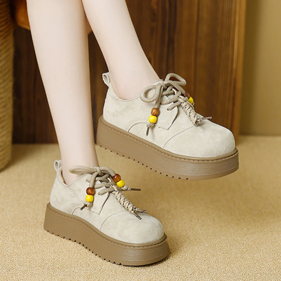 

Одиночные туфли на шнуровке «все включено», новые женские повседневные туфли на осень и зиму, увеличивающие рост, с бисером и подошвой.