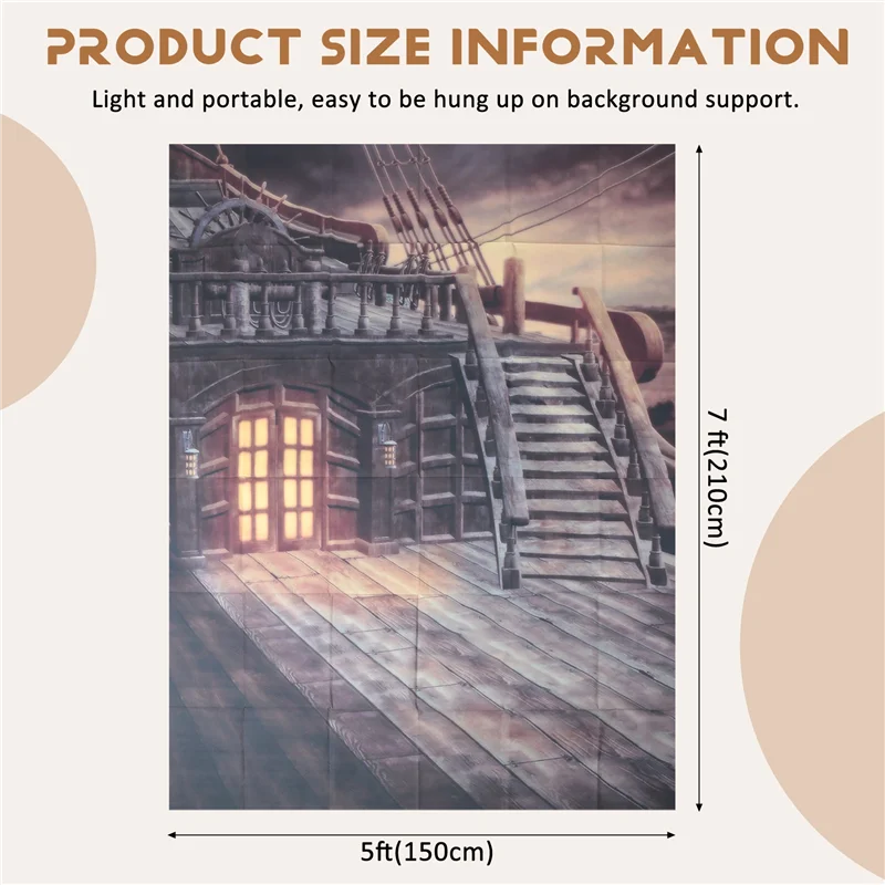 【Hot-Sell】5X7ft Vinyl Studio Photography Backdrop Retro Pirate Ship Photo Background