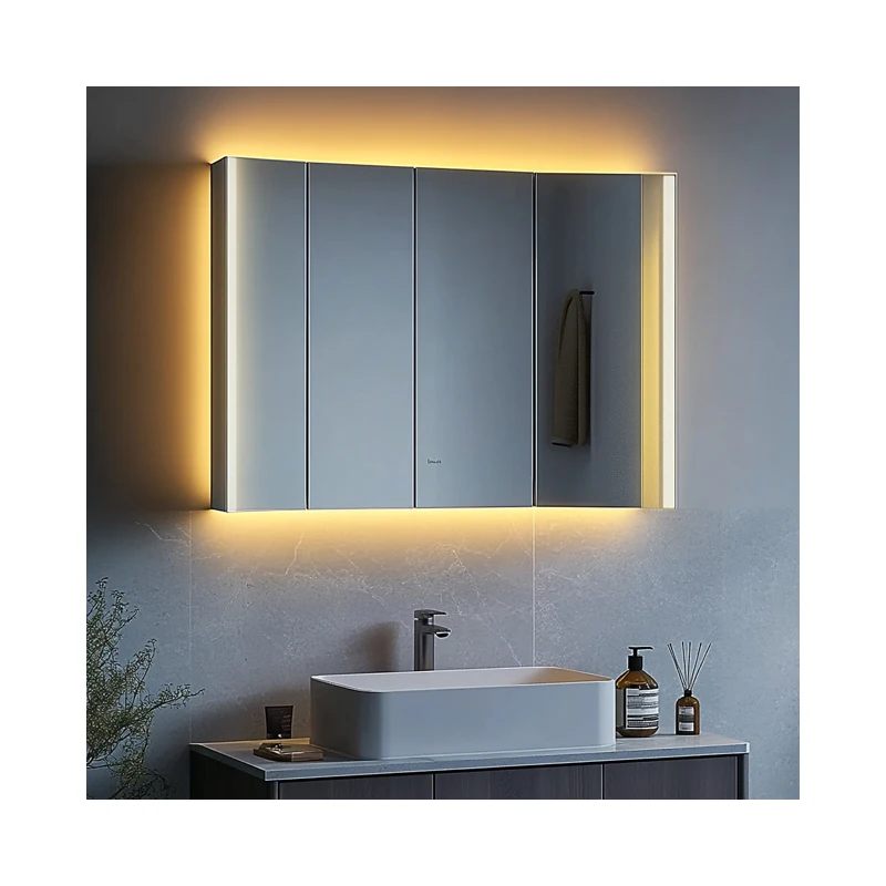 

du-Modern Wall-Mounted Bathroom Mirror Cabinet with Light Smart Medicine Cabinet Stainless Rectangular Frame for Hotels#