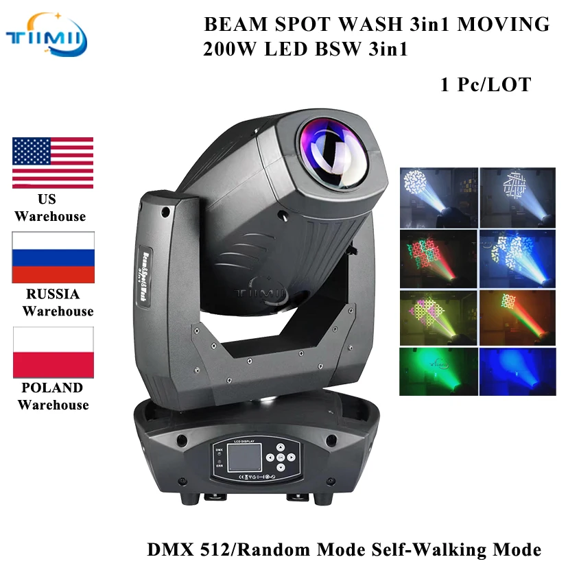 

1Pcs/Lot 200w LED BEAM 3in1 MOVING HEAD Light Wash Spot lightFor Disco Stage Beam light Nightclub Party Show DJ