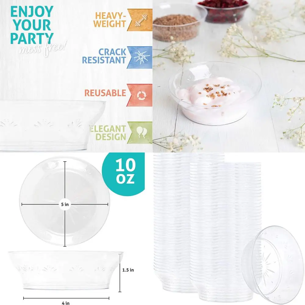 

High-Quality Heavy Duty Clear Plastic Plates with 240 10-Ounce Bowls