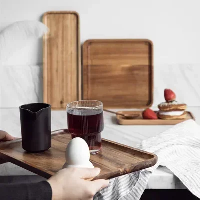 7 Kinds Simple Acacia Wood Pallet Simple Tea Tray Barbecue Cake Plate Household Restaurant Knife Fork Plate Platter Tableware