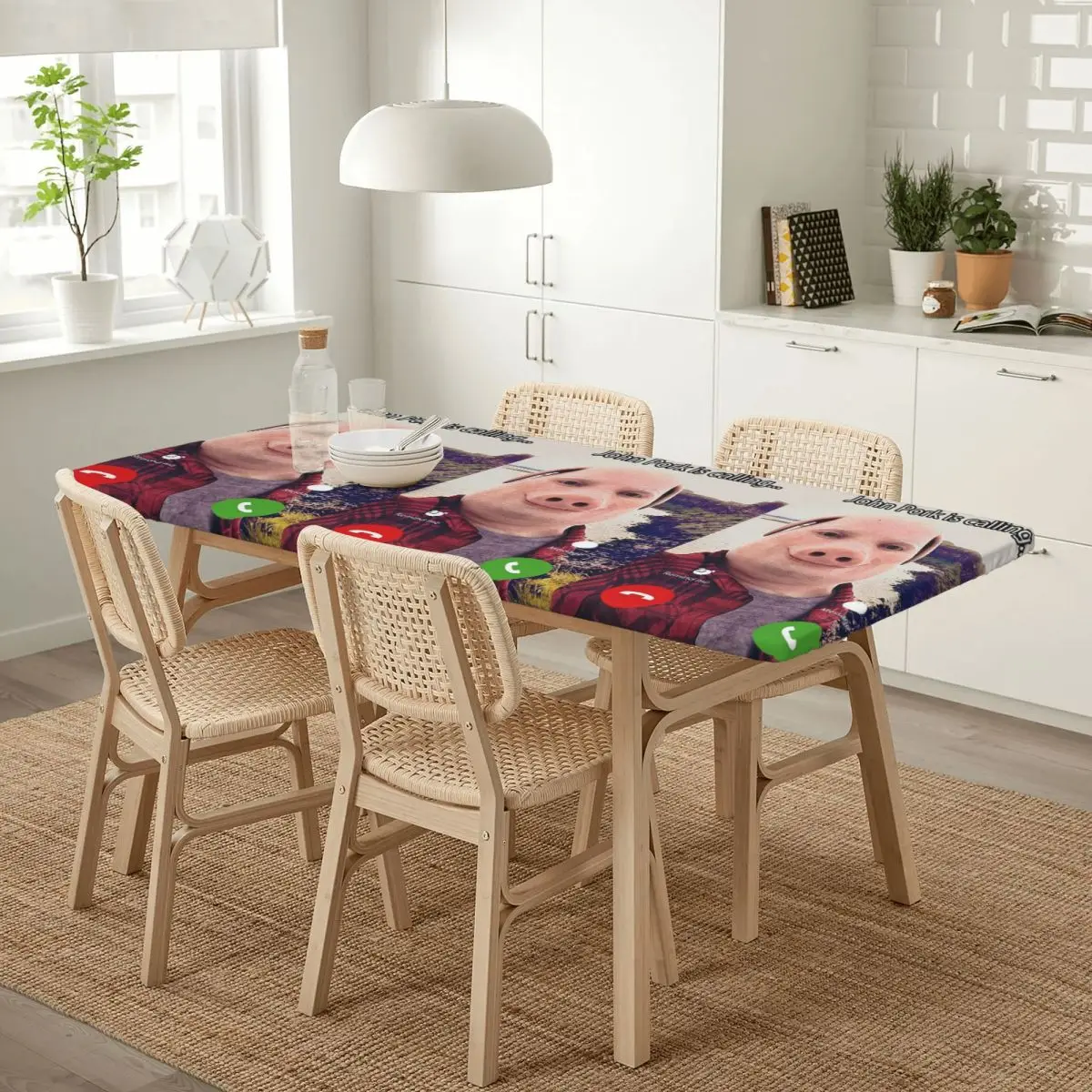 John Pork Is Calling Answer Call Phone Custom Rectangular Tablecloth Waterproof Table Cover for Dining Events Table Cloth