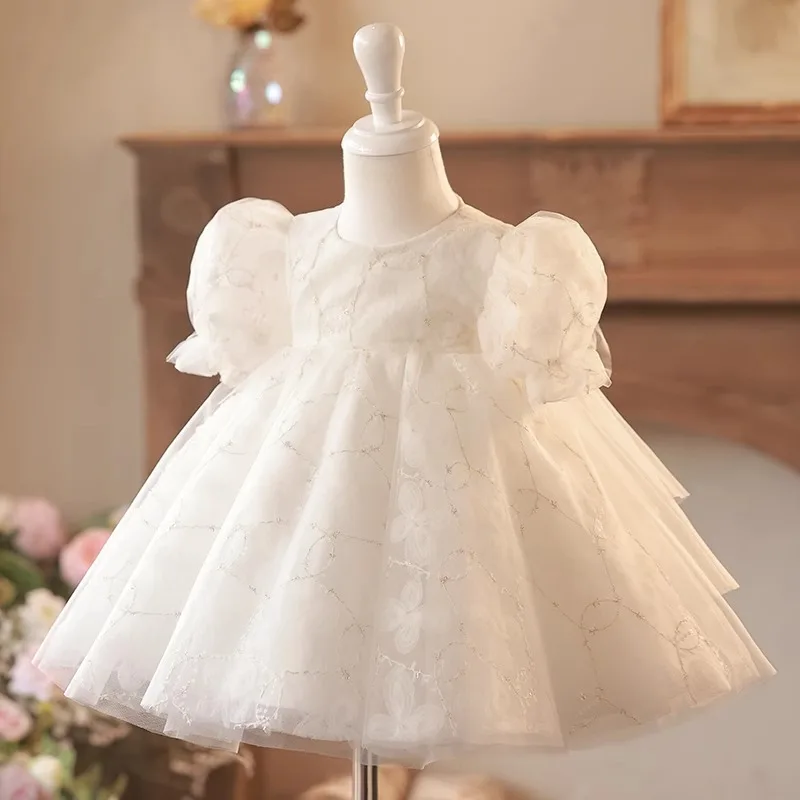 White Children's Dress Elegant Birthday Party Dresses Toddler Girls Holiday Travel Clothes Fashionable Kid Baby Costumes Vestido