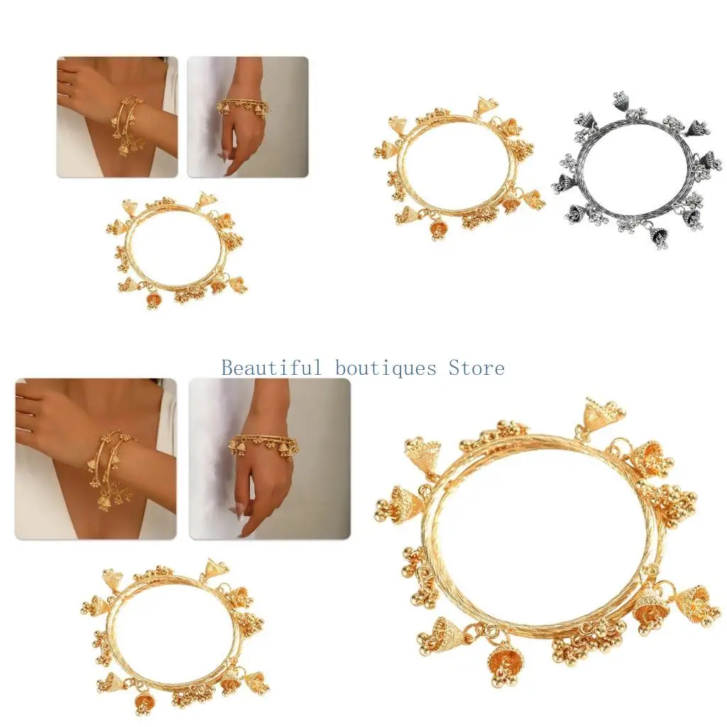 U4LF Ethnic Charm Bracelet with Grouped Multi Ring Structure, Alloy Wristband for Travel Photos and Outfits