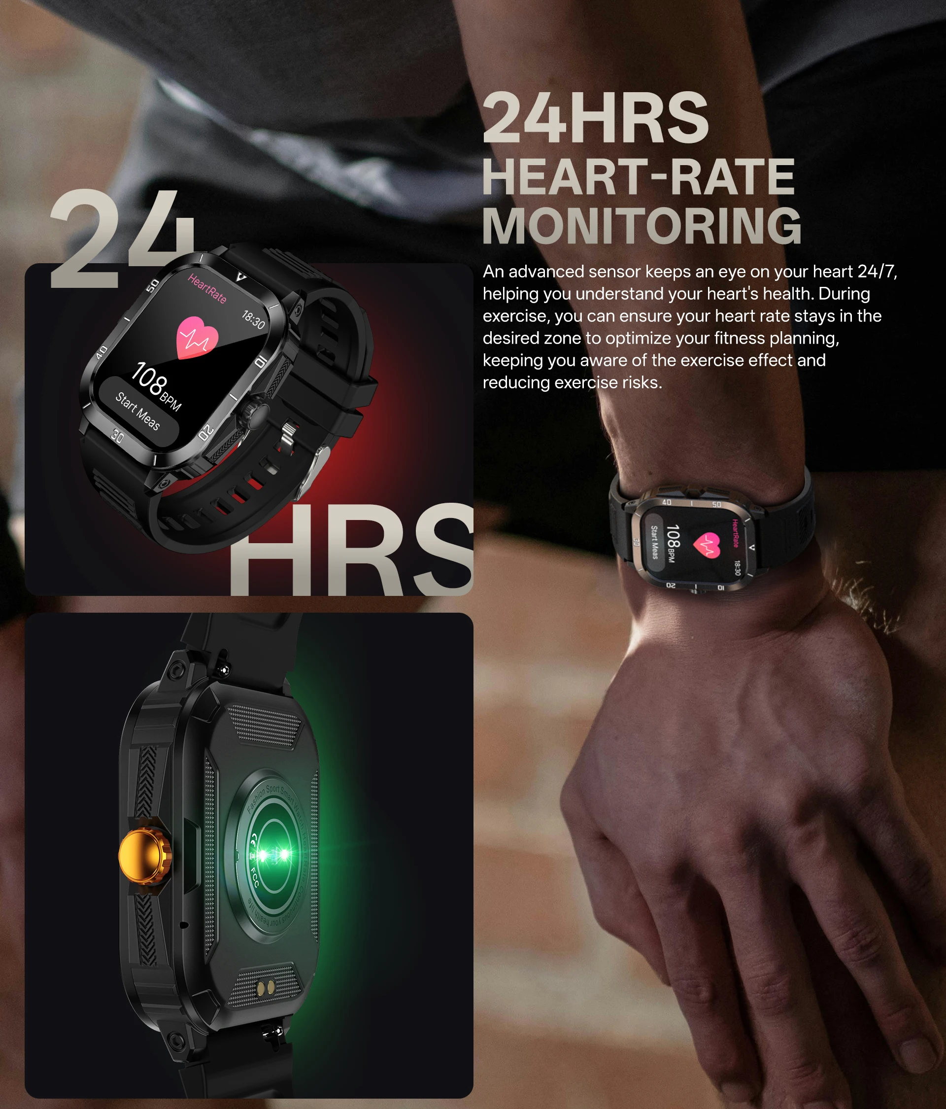 2025 جديد ساعة ذكية للرجال في الهواء الطلق ثلاثة دليل على 24 ساعة حماية الصحة مقاوم للماء طويل التحمل بلوتوث دعوة ساعة رياضية