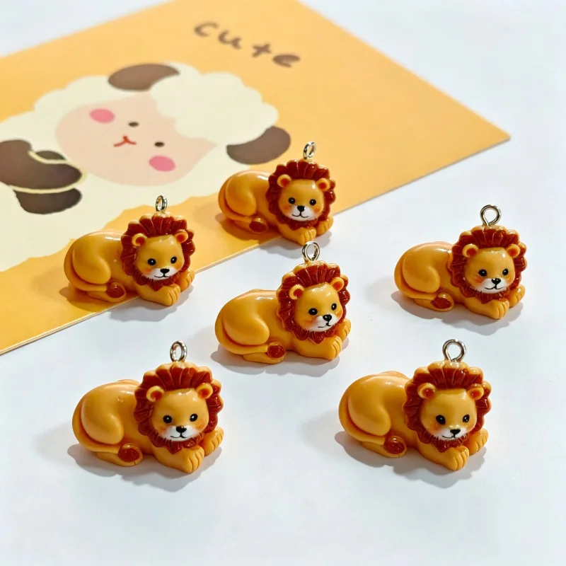 6Pcs Resin Simulation Cute Lion Pendants Cartoon Dull Animal Charms DIY Jewelry Making Accessories for Necklaces Keychain Crafts - view 2