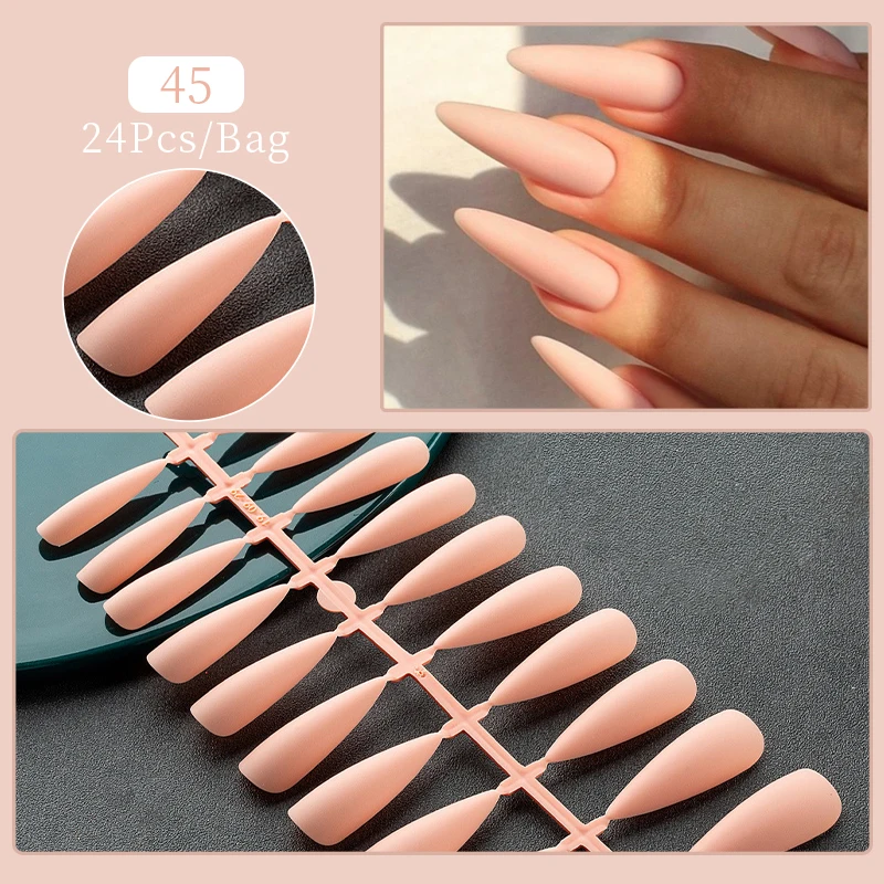 1Bag Matte False Nails Without Glue Press On Nail Tips Frosted Full Cover Artificial Fingernails Ballet Detachable Fake Nail Art