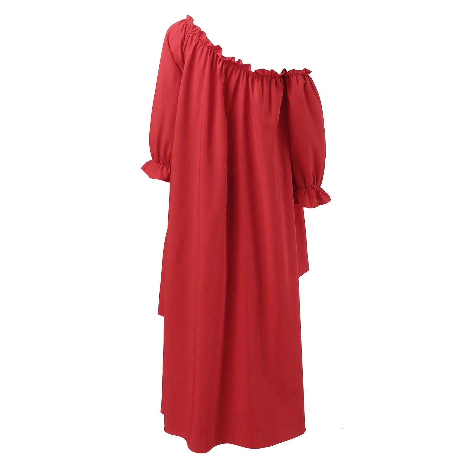 Asymmetrical Loose Off Shoulder Long Dress Women Irregular Ruffles Midi Dresses Holiday Long Sleeve Robe Bohemian Beach Sundress