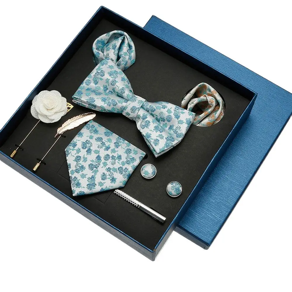 Luxe Zijden Stropdas Zakdoek Set In Een Doos Heren Stropdas Bowtie Manchetknopen Sets Bruiloft Accessoires Vlinder Voor Heren 2023 Vakantie Cadeau