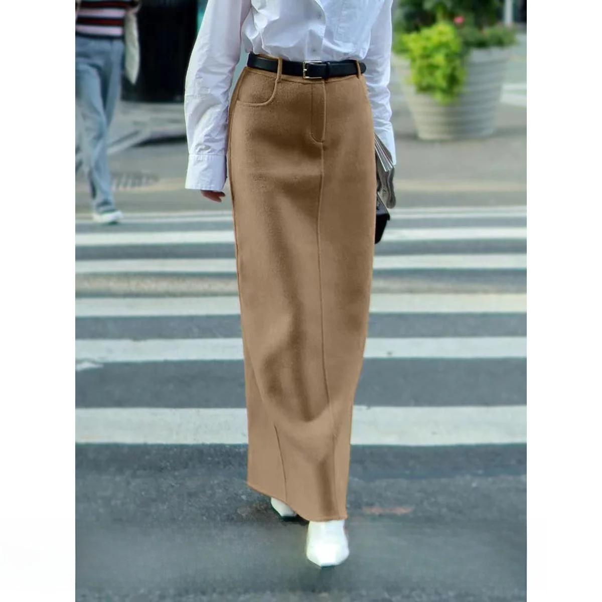 

Ele Коричневая шерстяная юбка с высокой талией, облегающая юбка-миди, классическая женская осенняя коллекция Faion, однотонная прямая...