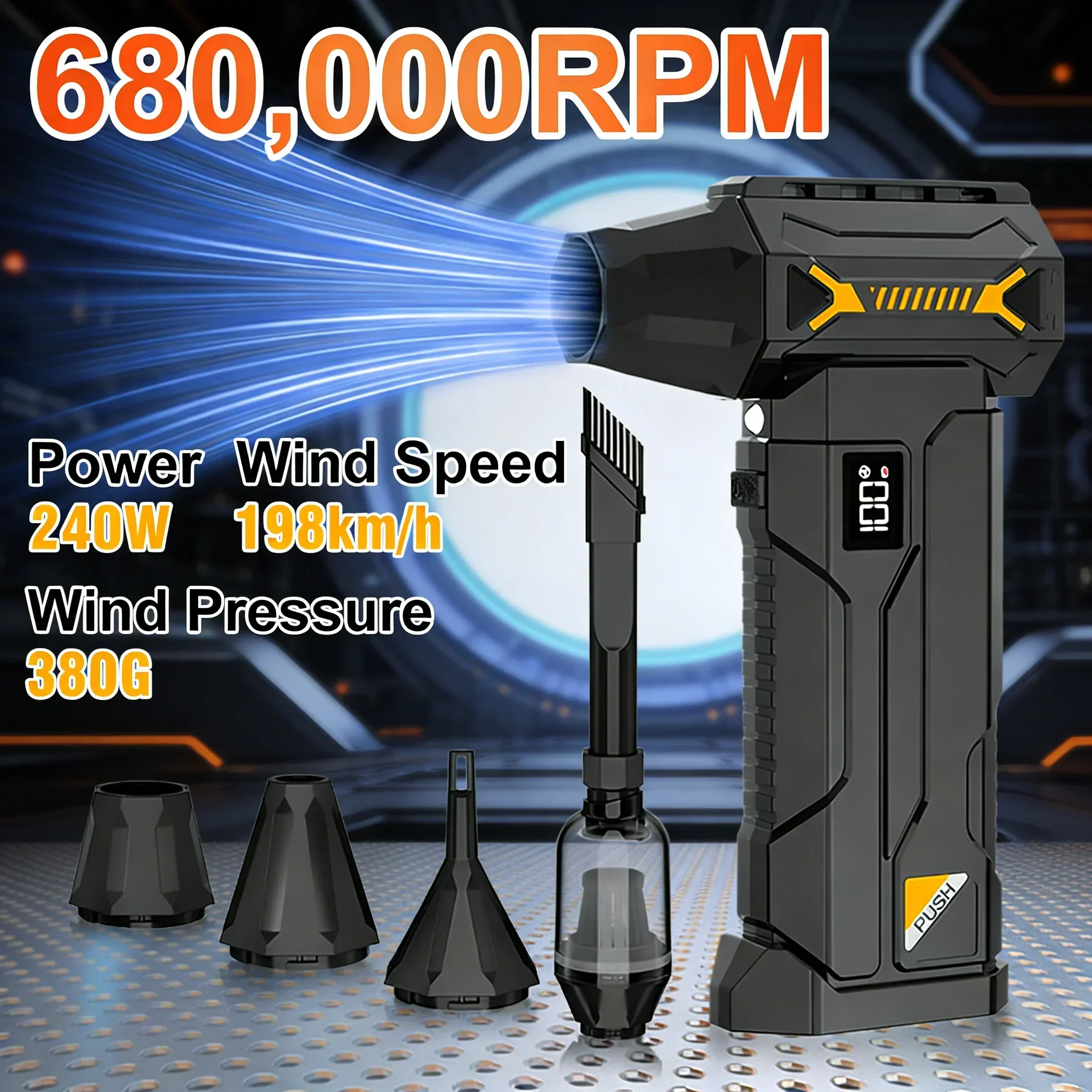 

【2026 New】 Wireless Turbo Fan Brushless Motor Air Blower for Car Cleaning with LED Light Digital Display Portable Outdoor Use