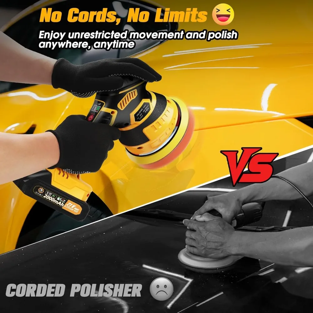 Cordless Car Buffer Polisher Kit with 2 Batteries, 18 Attachments, 6-Speed LED Display for Waxing & Scratch Removal