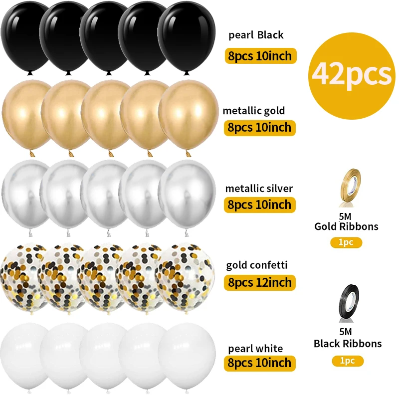 42pcs 12inch Black Gold Confetti Latex Balloons Happy Birthday Party Decorations Kids Adult Wedding Graduation Globos Supplies