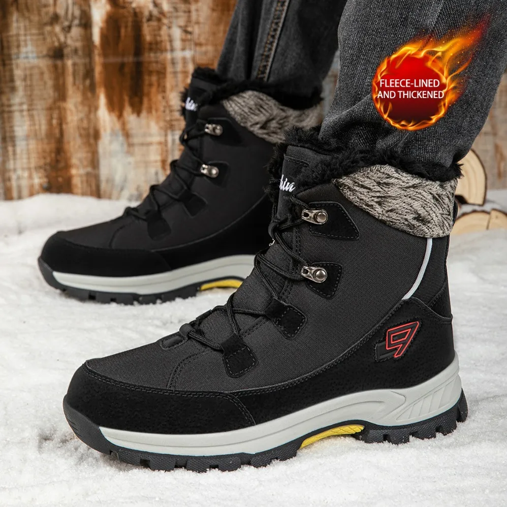 Botas de nieve de invierno para hombre, zapatillas altas impermeables, botas de escalada de felpa cálidas, zapatos de Montañismo multifunción de ocio de felpa