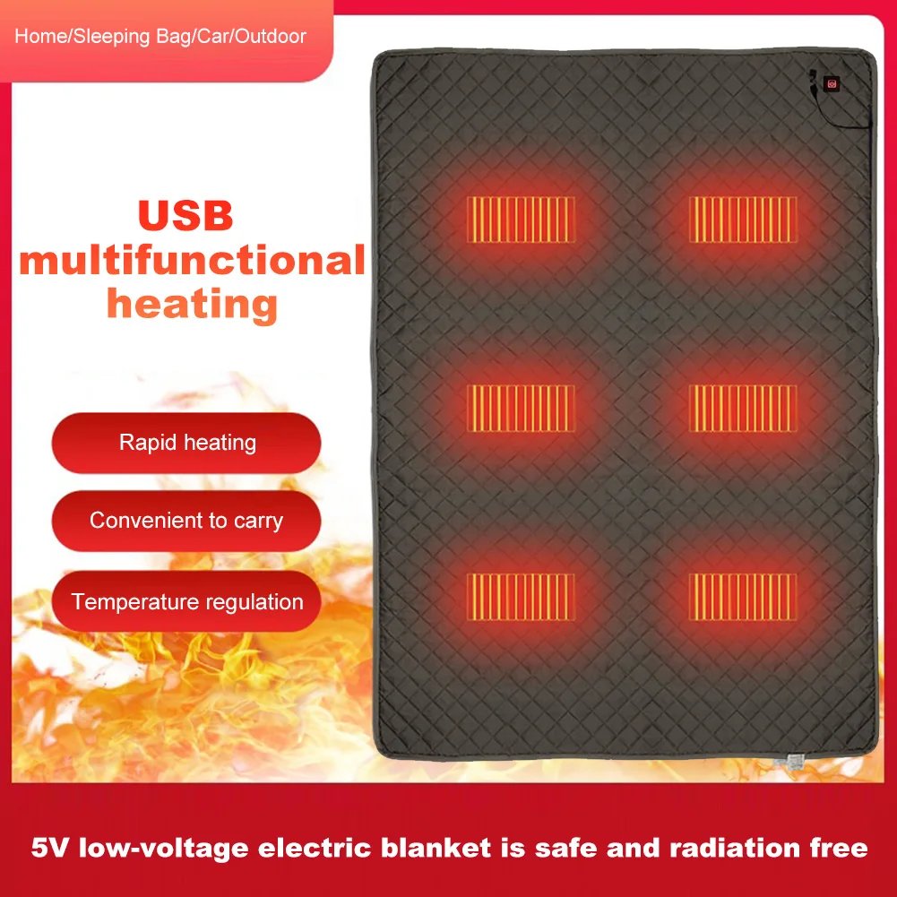 Sleeping Mattress Heated Mat USB Powered Smart Heating Sleeping Pad 70x59 Inch 6 Heating Zones for Home Office Car Fishing