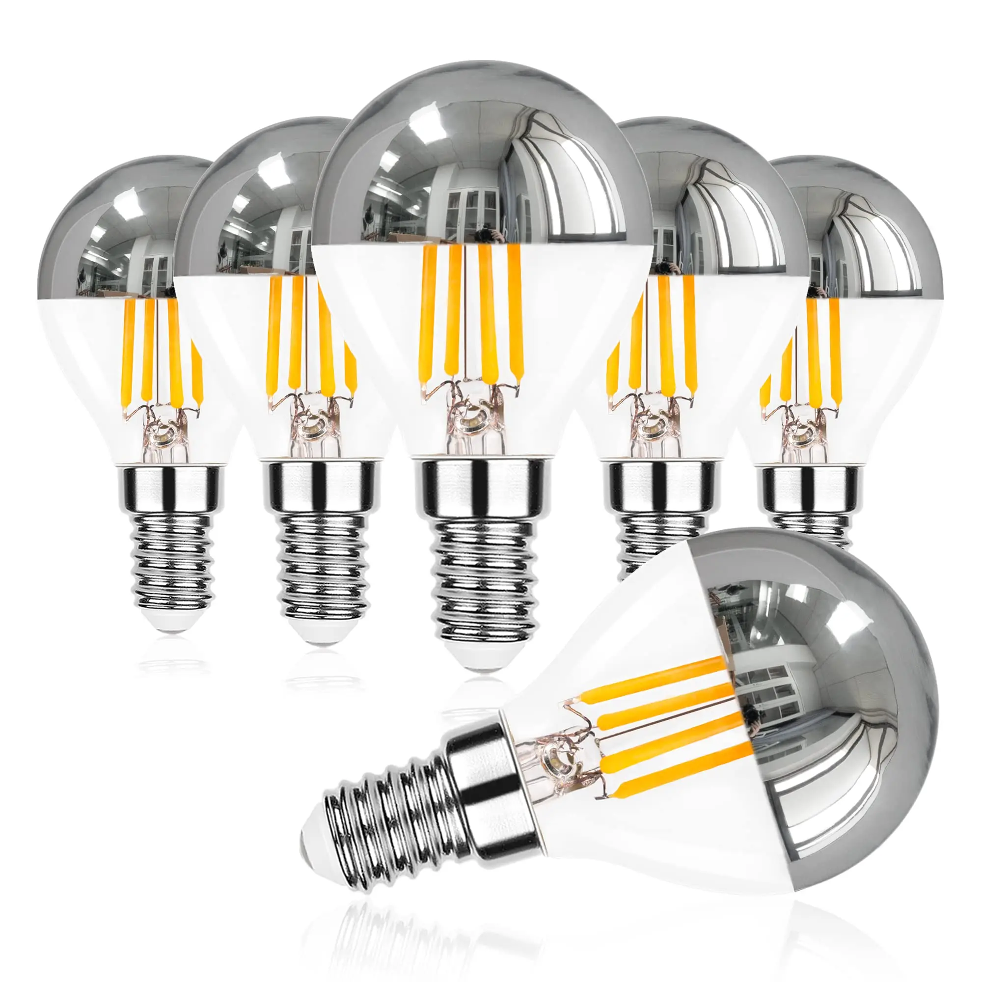 G45 Globe E14 Led Lamp Silver Mirror 4W Retro LED Filament Light Bulb E14 E27 Warm White 2700K Decorative Lighting Dimmable