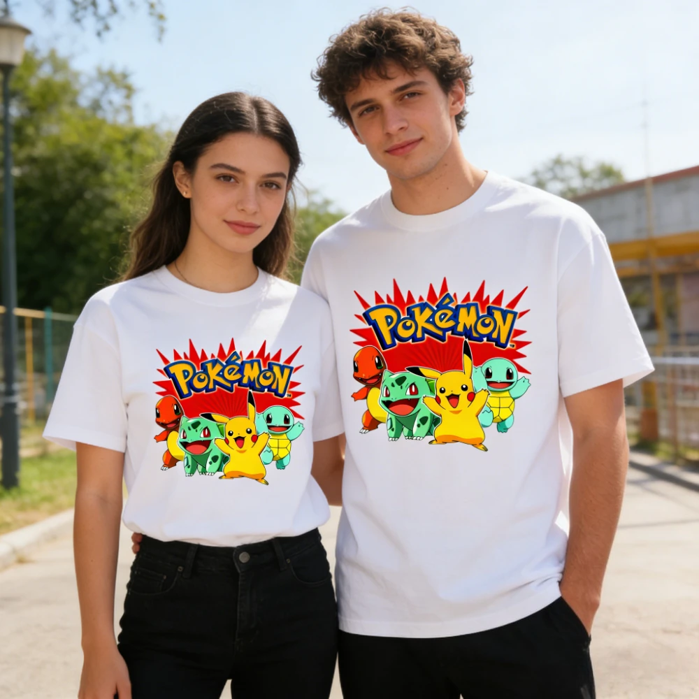 

2026 Summer New Pokemon Print T-Shirt Unisex Casual Short Sleeve Tee Summer Couple Tops Streetwear Anime Graphic Tees Versatile