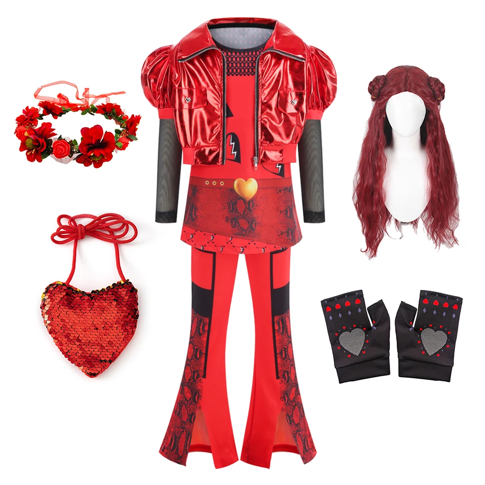 Costume de Cosplay pour filles, 4 descendants, vêtements de fête d'anniversaire et d'halloween pour enfants, tenues de spectacle sur scène rouge