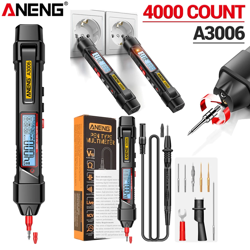 ANENG A3006 Pro Pen Type Digital Multimeter 4000 Counts Capacitance OHm Hz NCV Tester Auto Range Multi Tester Electric Tools