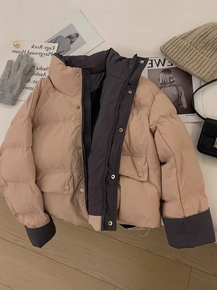 

Korean Sle Loose Fit Cotton Jaet Women's Autumn Winter Simple Faionable ket Decorated Color Blo Collar Coat