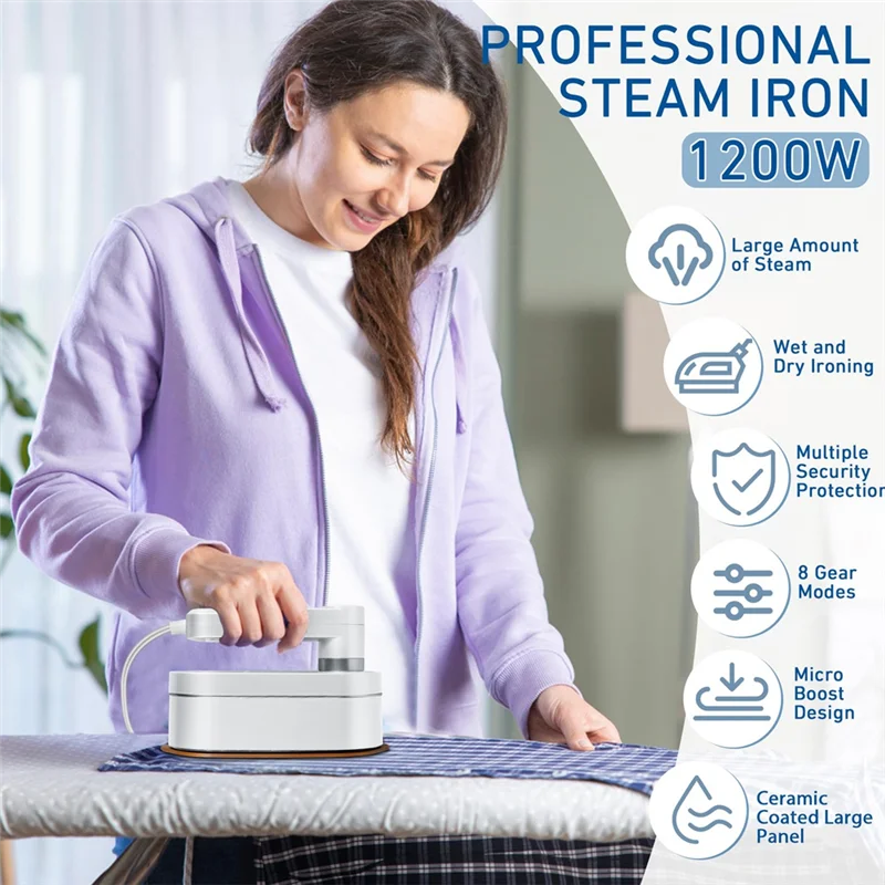 

A53Q-Portable Steam Iron For Clothes 1200W Handheld Travel Steamer 8 Modes Mini Steam Iron For Home And Travel EU Plug-A Easy In