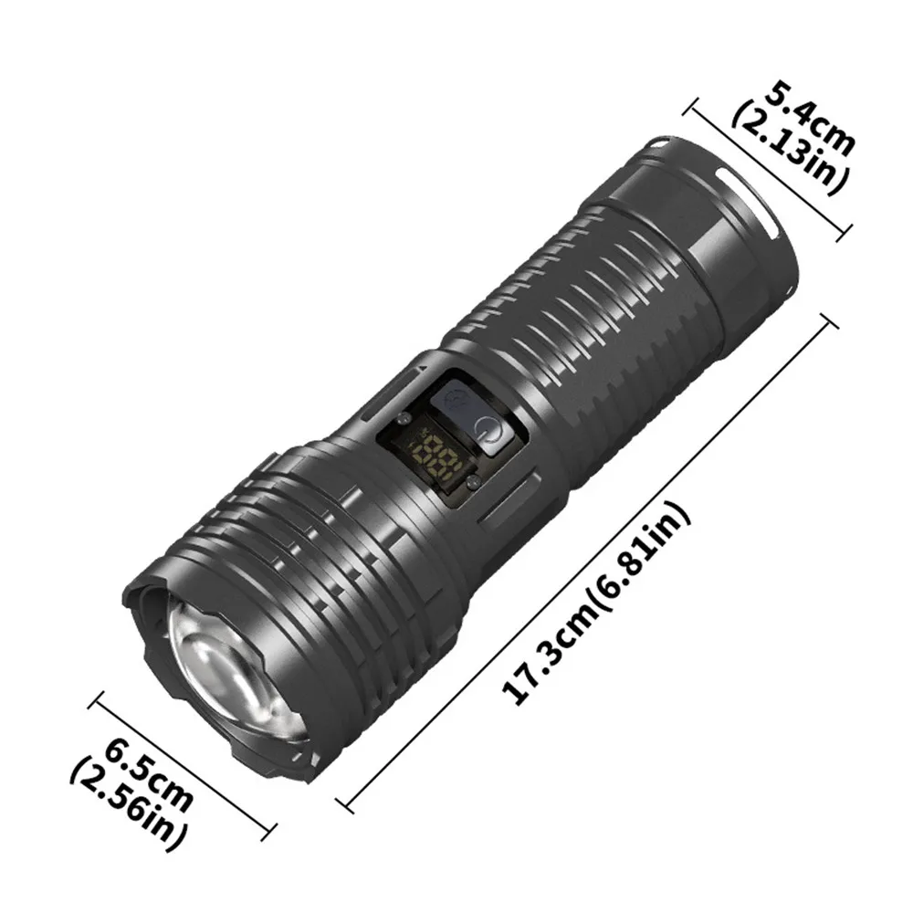 High Power XHP360 LED Flashlight Multifunctional With Digital Display Tail lights Handle For Outdoor Camping Lighting