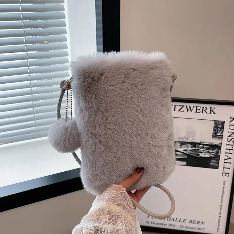 Furry  Crossbody Phone Bag Women's Autumn Winter New Style Plush Slant Bag Soft Touch Mobile Phone Pouch Female Shoulder