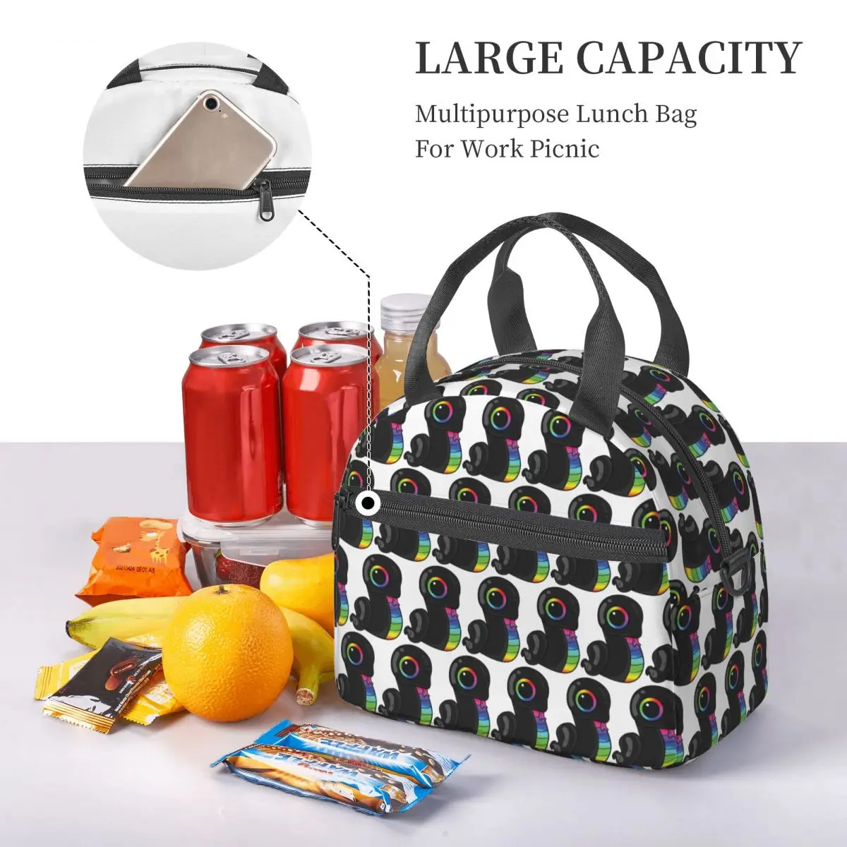 Sneki Snek Fan Design Razer RGB Sticker Insulated Lunch Bag for School Bento Storage Food Boxes Cooler Thermal Lunch Box Tote