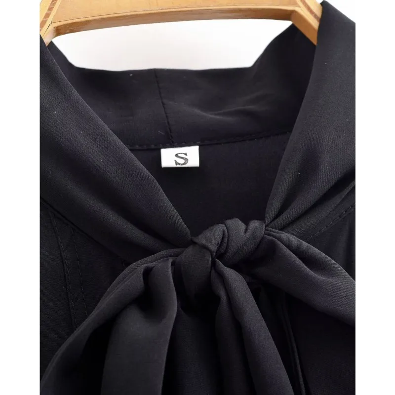 เสื้อเชิ้ตผู้หญิงทรงตรง แขนยาว ผ้าพลิ้ว พร้อมเชือกผูก รุ่น HipSeam สำหรับฤดูใบไม้ผลิและฤดูใบไม้ร่วง เสื้อผู้หญิงและเสื้อเบลาส์ สไตล์เก๋ไก๋