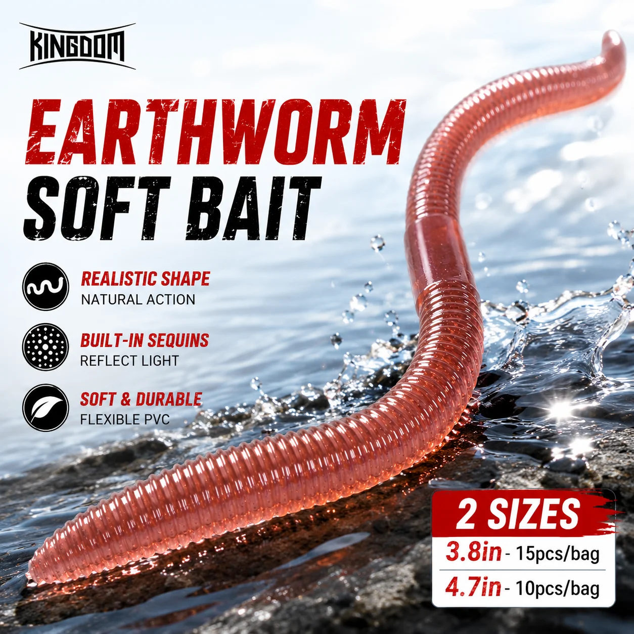 Image of Kingdom 15 Stück Regenwurm Weichköder Sinkend 1,8g 96mm 2,8g 120mm Künstliche Angelköder für Barsch und Flachfisch Angelzubehör