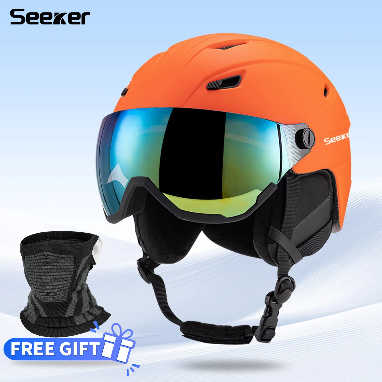

SEEKER New Breathable Comfort Ski Helmet for Men and Women All-in-One Ski Helmet with Goggles for Snowboarding and Snowmobiling