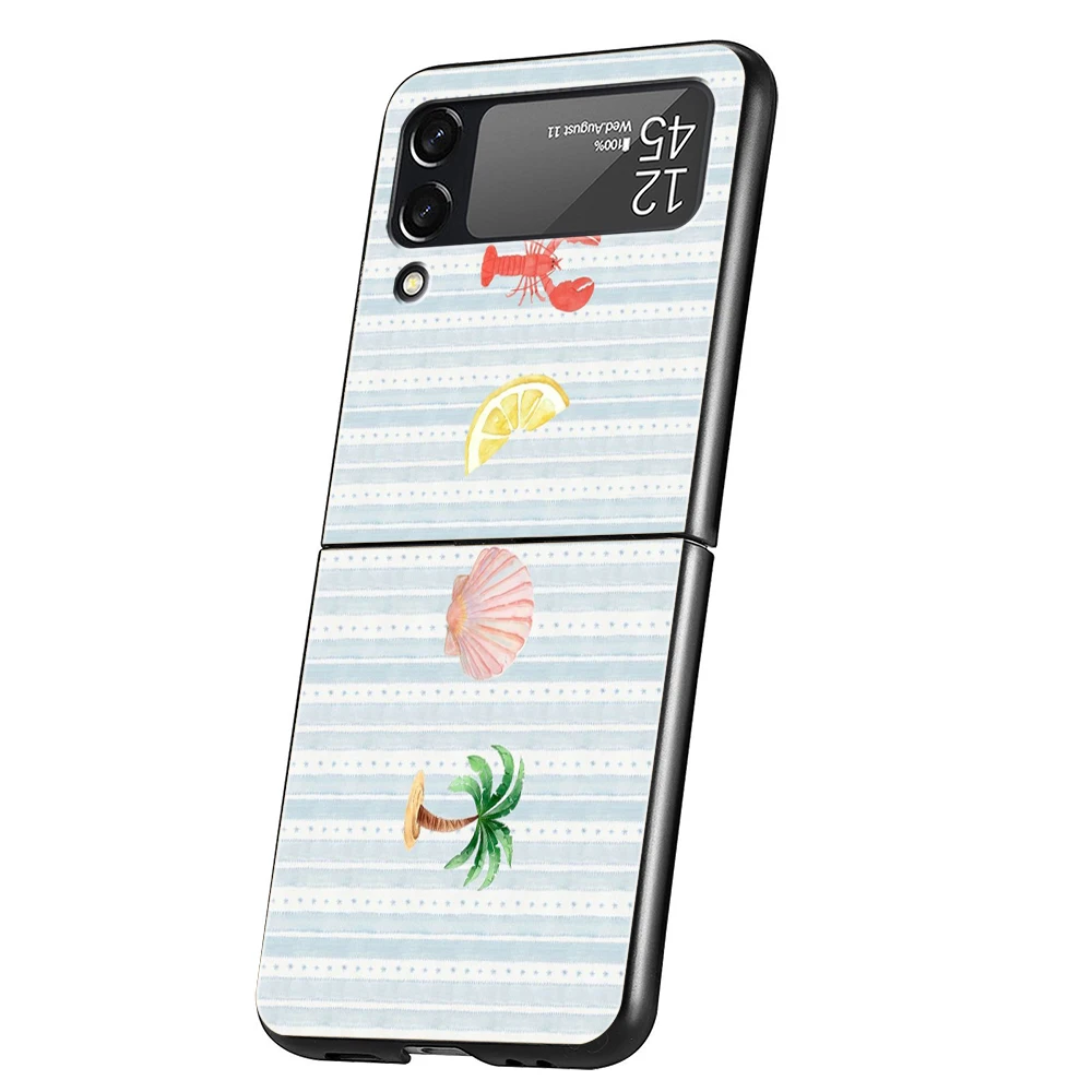 Hard PC Phone Case For Samsung Galaxy Z Flip 8 7 6 5 4 Black Cover For Galaxy Z Flip 3 Foldable Bag Marine Life, Crabs, Lobsters