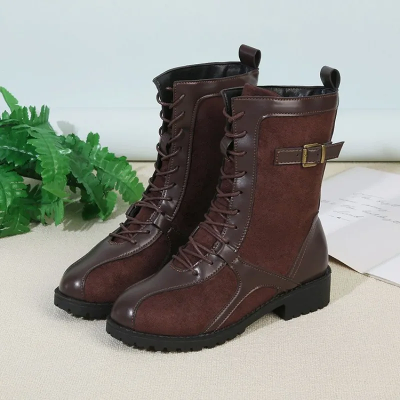 Woman Ankle Boots  Big Size 43 Flower Boots 2026 Women Autumn Winter Lace Up PU Leather Female Footwear Ladies Shoes