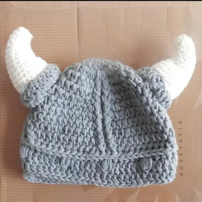free shipping, crochet newborn hat, newborn beanies viking thor baby hat caps , 100% handmade newborn baby photography props image 2
