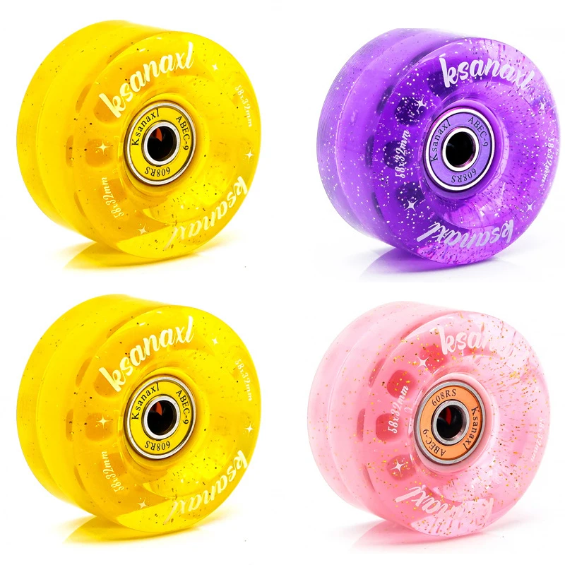 

4 Pack 58mm x032mm 82A Pack Roller Skate Wheels with Bearings Installed for Double Row Skating, Quad Skates and Skateboard