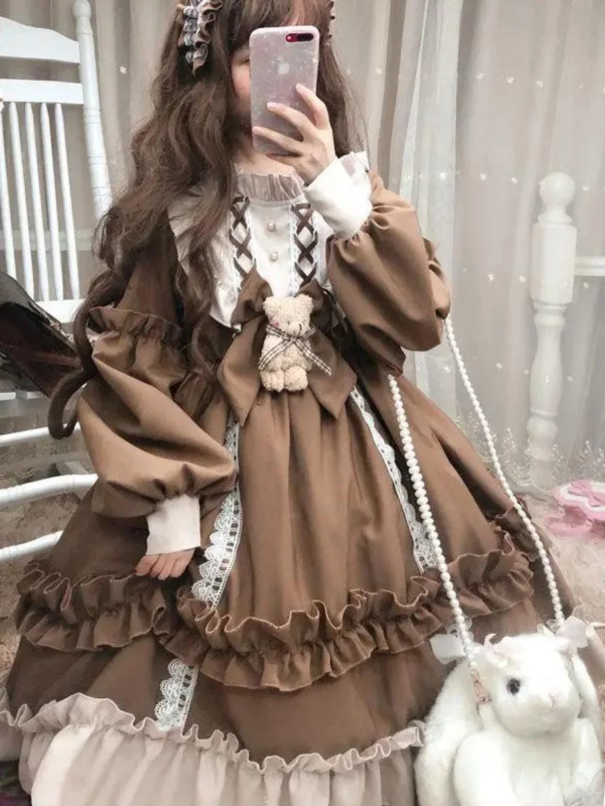 Lolita Plus Size 300 Pou Fat MM Luźny Krój Wyszczuplający Uczennica Wróżka T Sle Princ Dr Damska Koreańska Sle Wysoki Stan Cot...