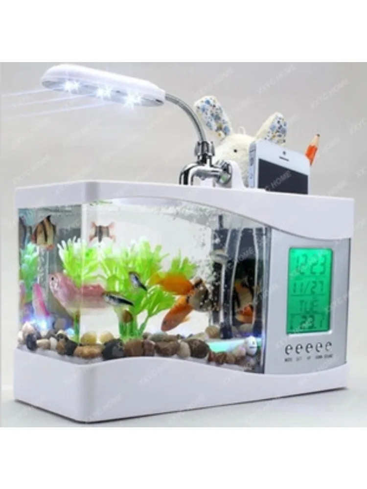 Mini Fish Bowl Small Multi-Functional Ecological Fish Tank Aquarium Perpetual Calendar Fish Tank Clock